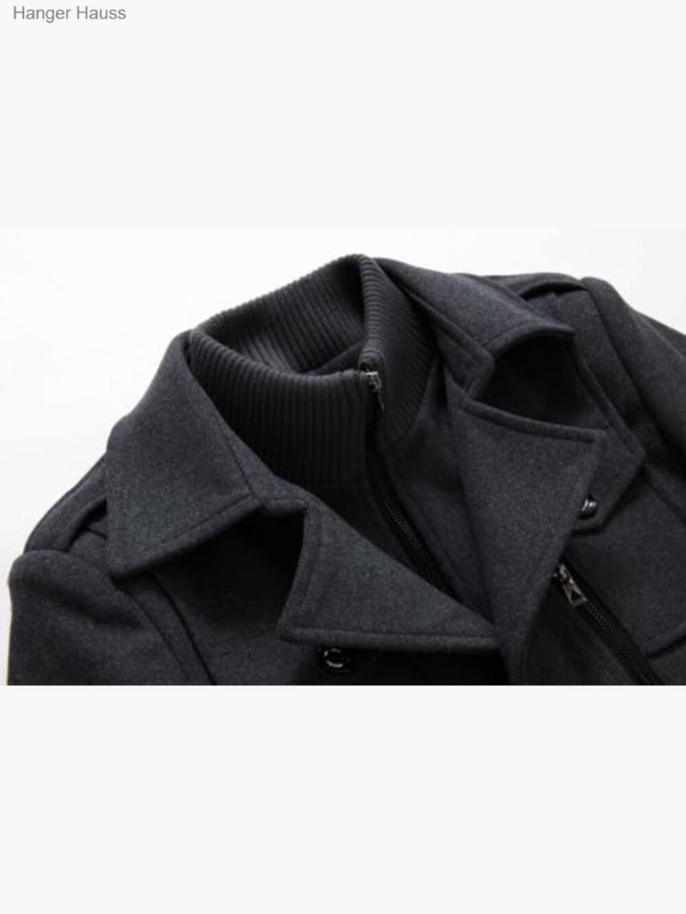 Men's Wool Blend Peacoat with Detachable Zipper - Picture 3 of 4